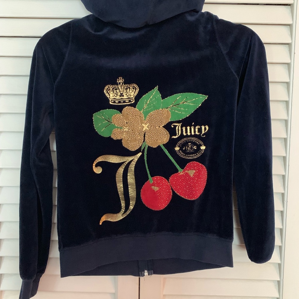 EUC Girls’ Juicy Couture Navy Blue Velour Hoodie